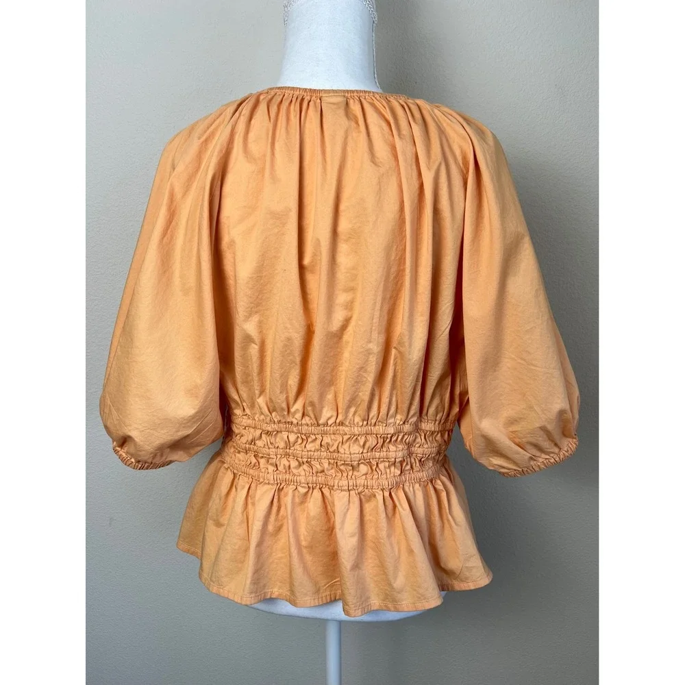 Old Navy Peach Poplin Peplum Blouse L Puff Sleeve Romantic Prairie‎ Babydoll Top